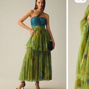 Anthropologies Geisha Designs Pleated Strapless Floral Dress